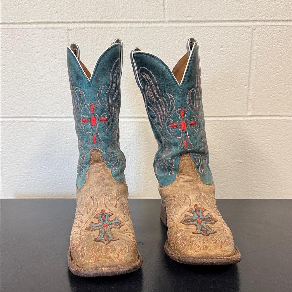 Tony Lama Teal and Tan Western Boots
